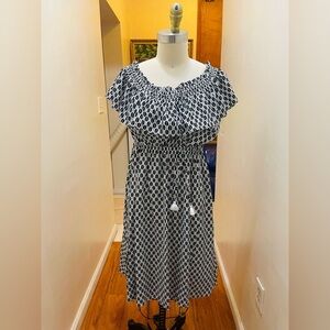 NWT KATE SPADE New York arroz stripe of  shoulder midi dress  size m